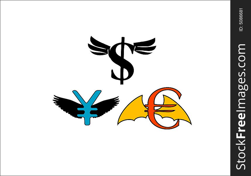 Abstract white illustration with money symbols and wings