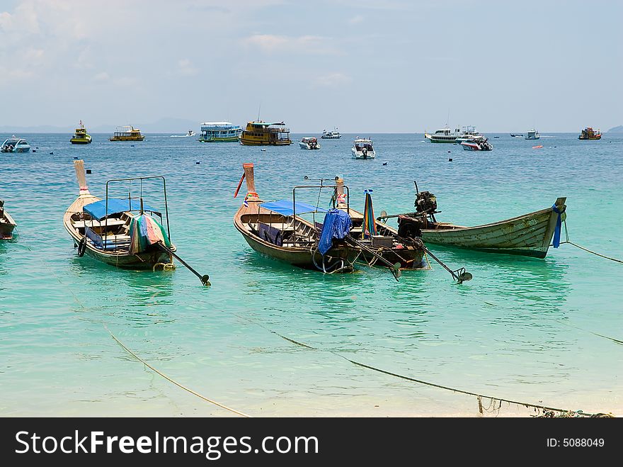 Many different boats near Phi Phi Don island, Thailand