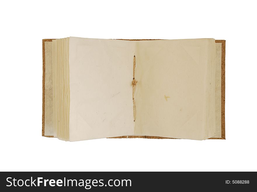 Open old book with rough texture isolated on white. Open old book with rough texture isolated on white