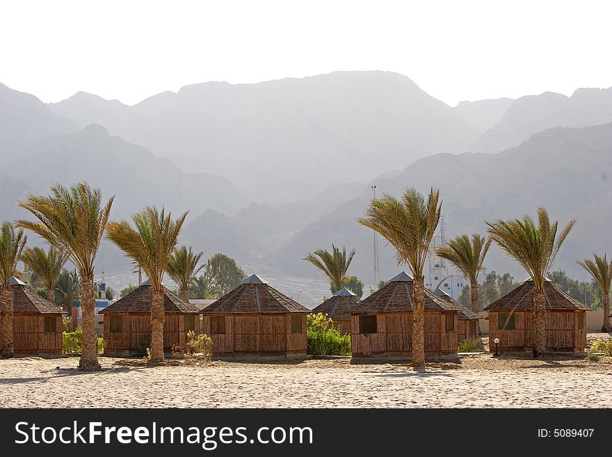 Cabins and palm trees on the Red Sea coast. Cabins and palm trees on the Red Sea coast