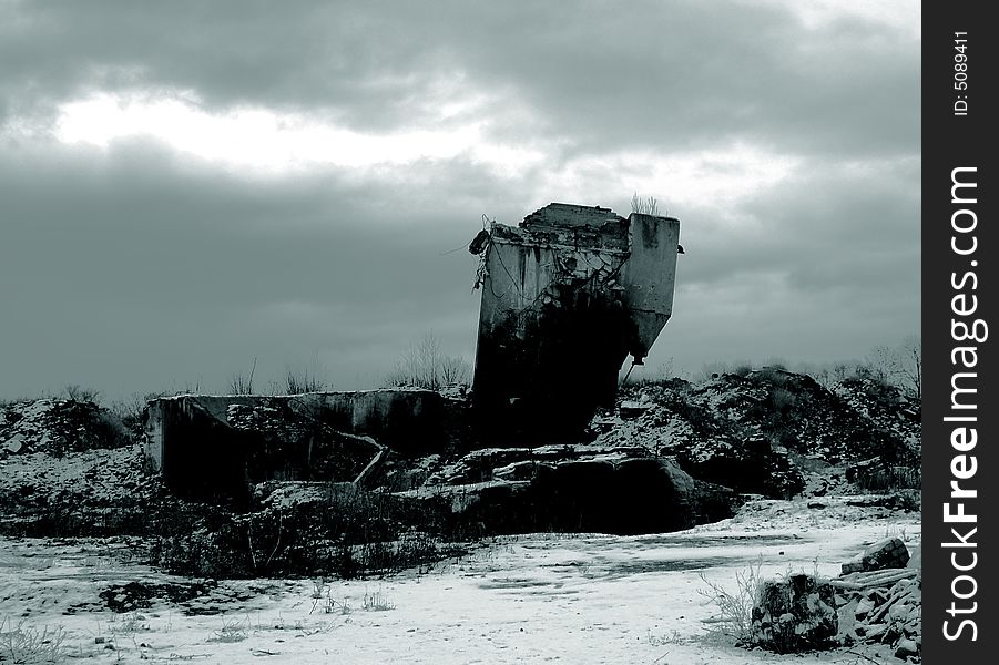 The ruins of an old paper mill in winter. The ruins of an old paper mill in winter