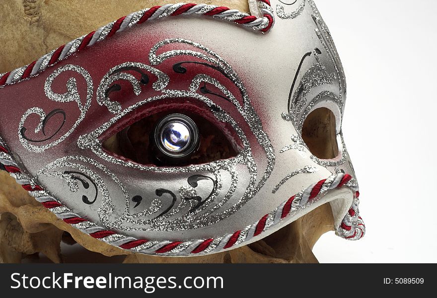 Art mask and skull close up