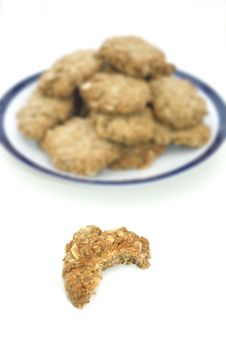 Oatmeal Cookie With Bite Taken Out Of It Royalty Free Stock Images