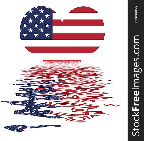 Love The USA / Heart And US Flag - National Symbol Of The United States Of America With Reflection. Love The USA / Heart And US Flag - National Symbol Of The United States Of America With Reflection