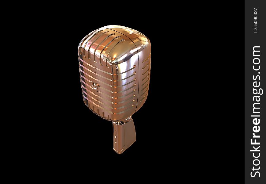 Isolated golden Classic microphone with white background