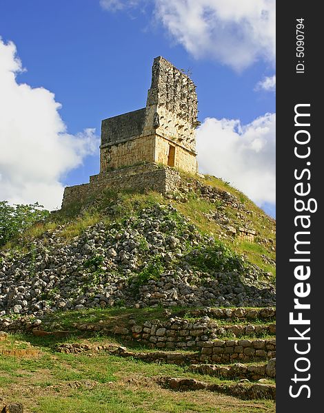 Ruins of maya in mexican Labna over blue sky. Ruins of maya in mexican Labna over blue sky