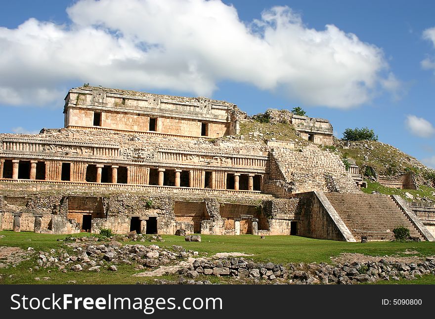 Mexican ruins of maya civilization over blue sky. Mexican ruins of maya civilization over blue sky