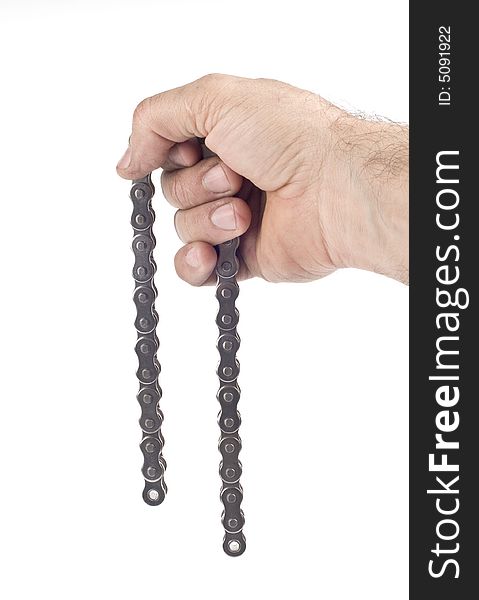 Hand with metal link chain