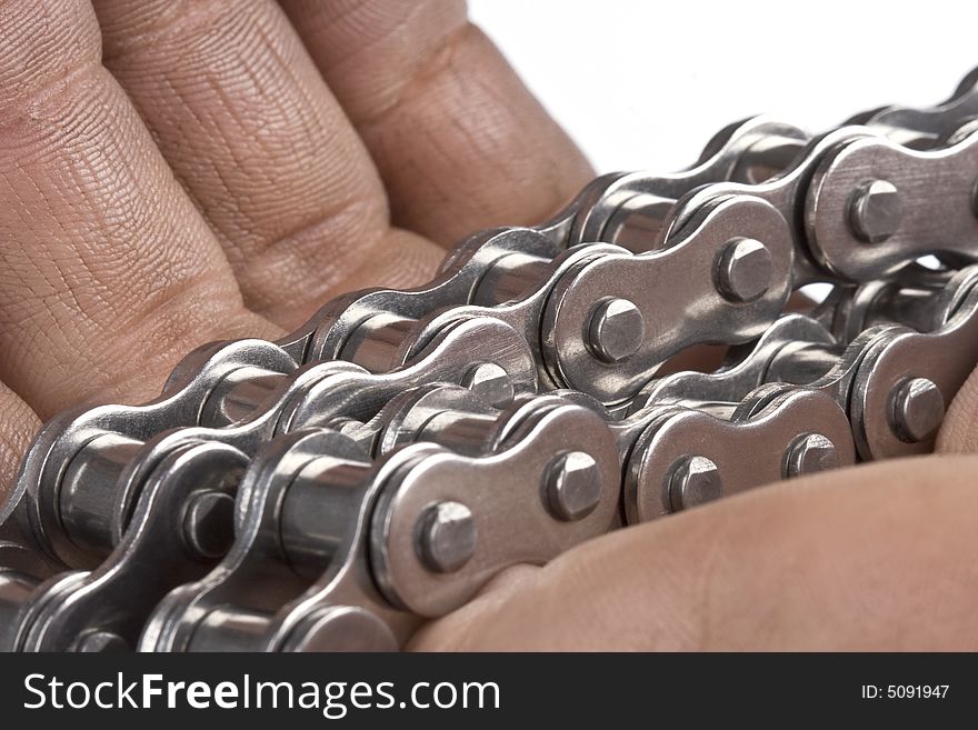 Hand with metal link chain