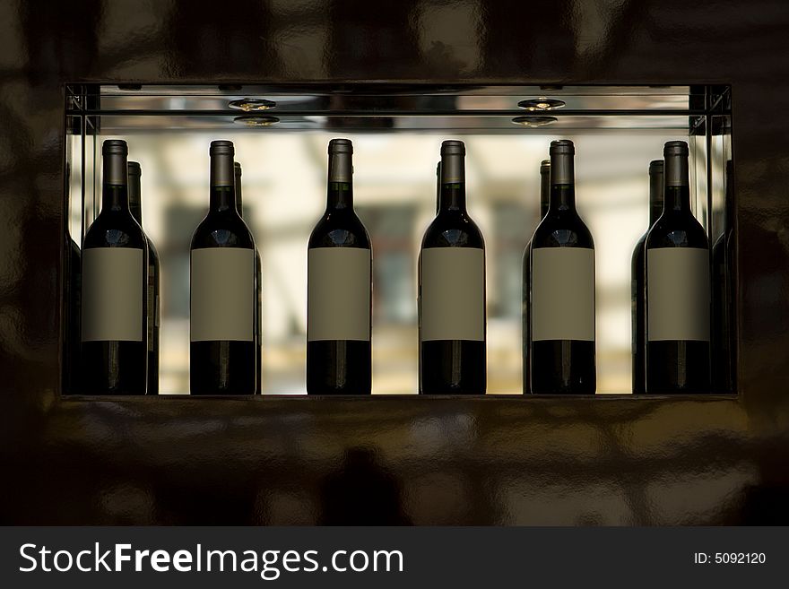 Bottles with wine worth in a bar