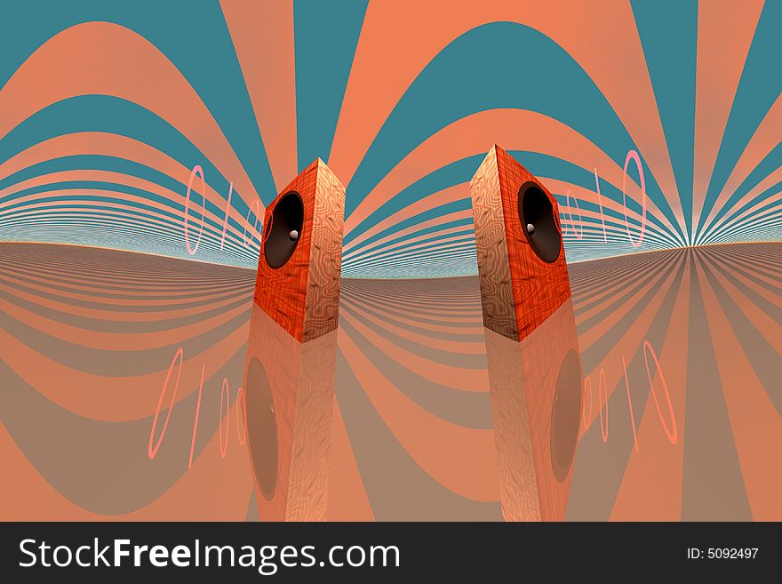 Speakers with sound waves in wave background. Speakers with sound waves in wave background