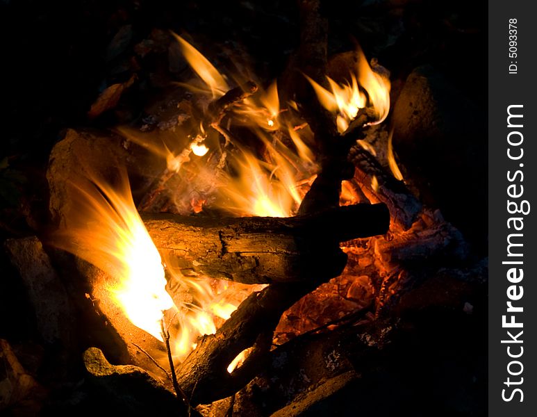 Camping Fire on a black background