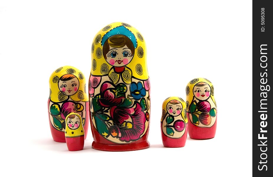 Russian nested dolls isolated on white  background.