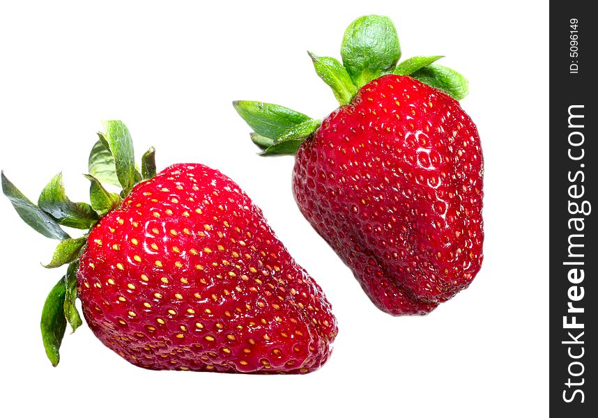 Close up of  strawberries. Isolated over white background