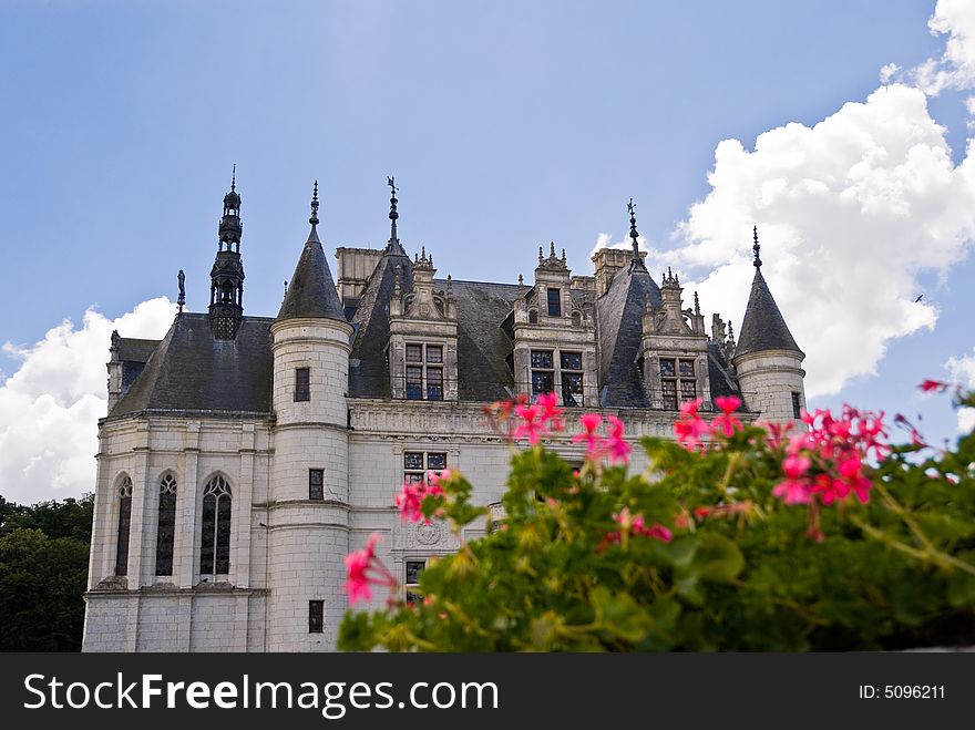 Flowers in front of the famous castle Chenonceau. Loire Valley, France. Flowers in front of the famous castle Chenonceau. Loire Valley, France.