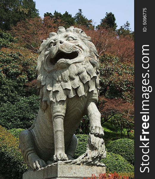 Stone lion in Zhong Shan mausoleum. Stone lion in Zhong Shan mausoleum