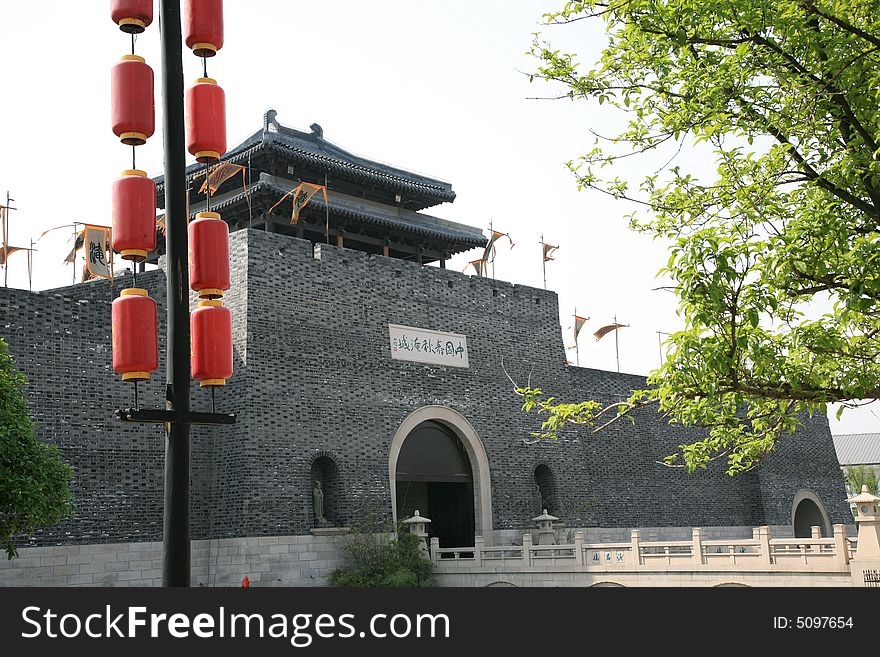 Traditional Chinese City Gate with City Wall. Traditional Chinese City Gate with City Wall