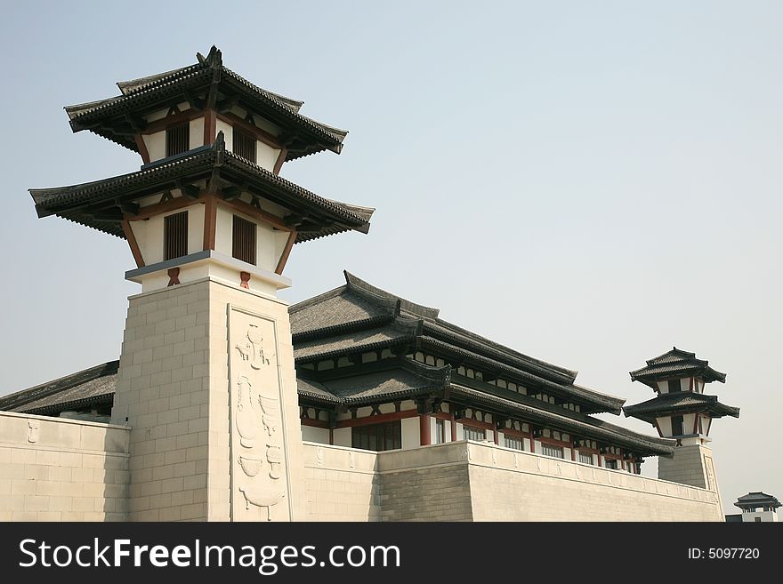 Traditional Chinese Building with Watchtower