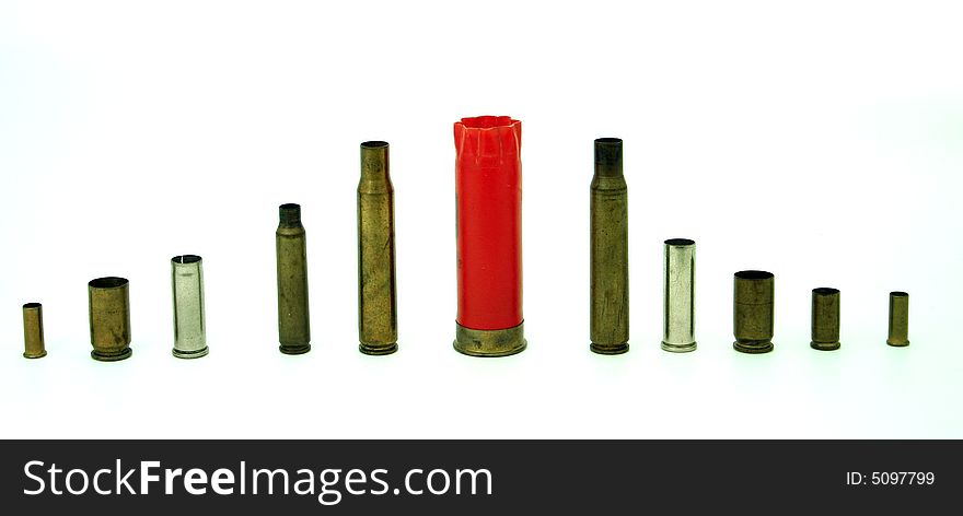 Line-up of different spent bullets