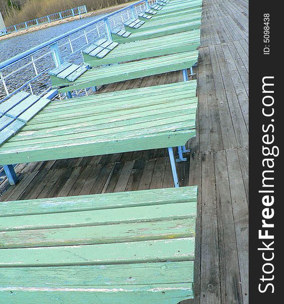 line of Plank beds on a beach