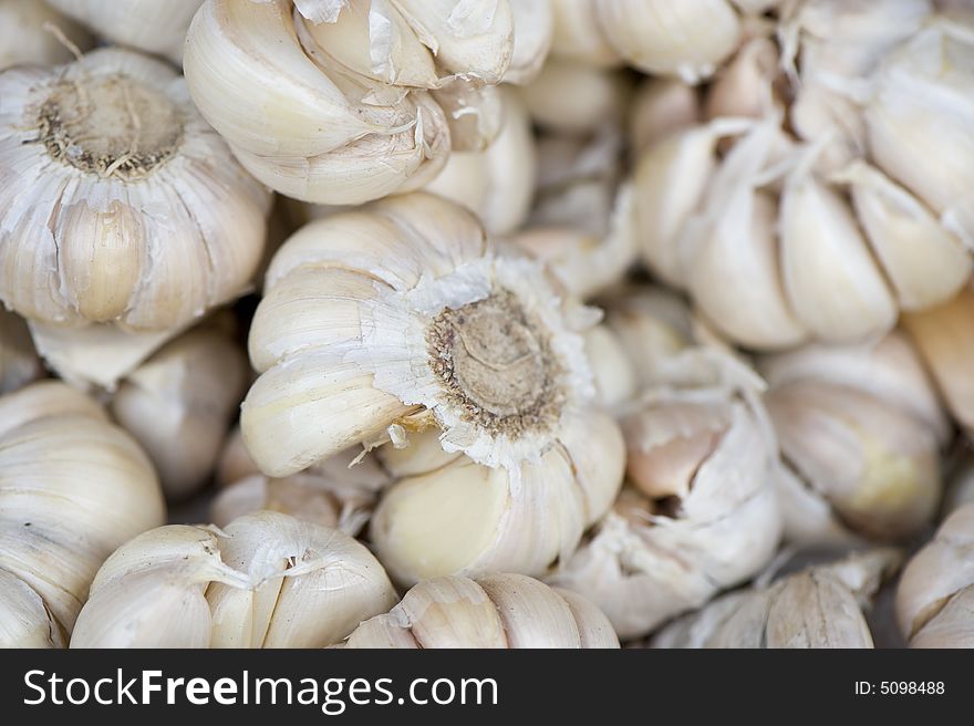 Pile of garlic on a market