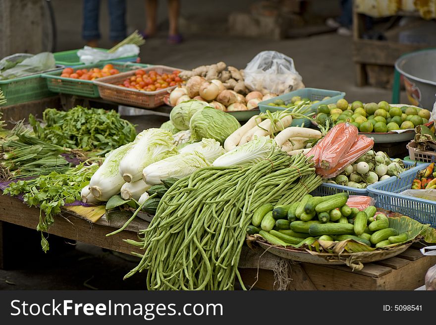 Stable with vegetables for sale on market in Thailand. Stable with vegetables for sale on market in Thailand.