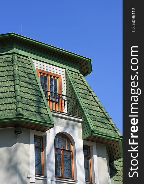 Modern a vein the house on a background of the dark blue sky. Modern a vein the house on a background of the dark blue sky