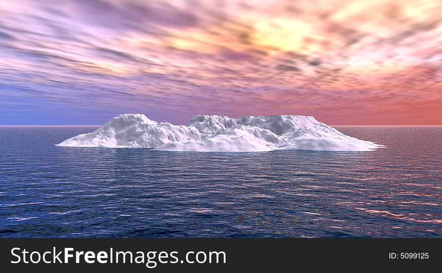 The big iceberg on  the open ocean - 3d landscape scene.