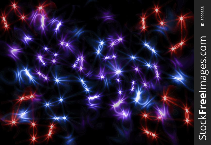 Abstract electric asterisks on a black background