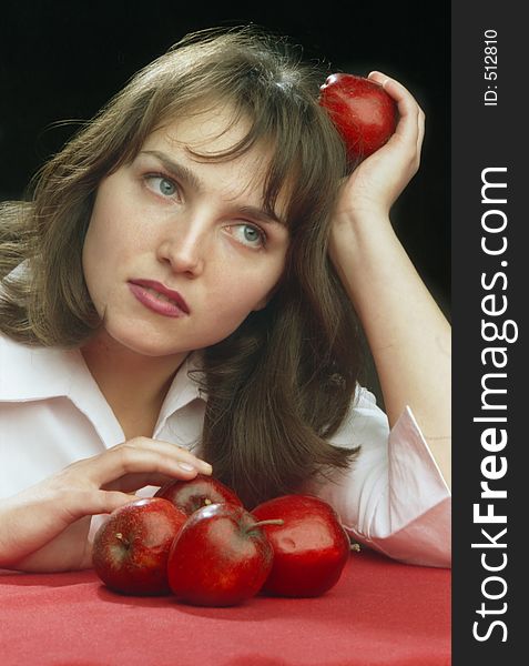 Portrait of a girl with the red apples. Portrait of a girl with the red apples