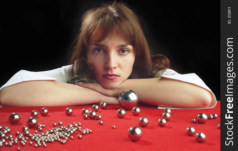 Portrait of a girl with the metal balls. Portrait of a girl with the metal balls