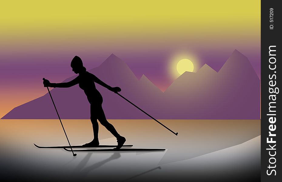 Lone Cross Country Skier illustration. Lone Cross Country Skier illustration