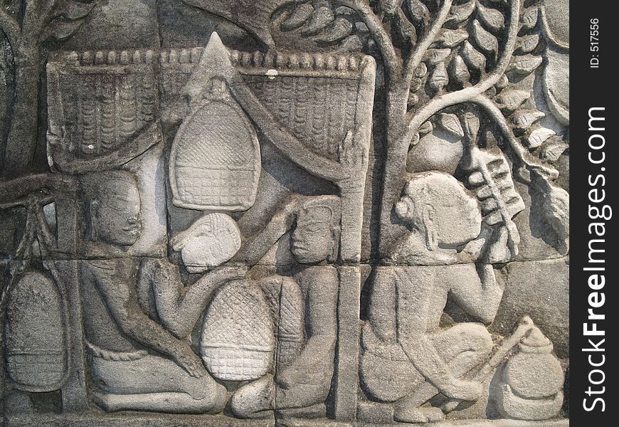 Carving of slaves sleeping, Angkor Thom, Cambodia. Carving of slaves sleeping, Angkor Thom, Cambodia