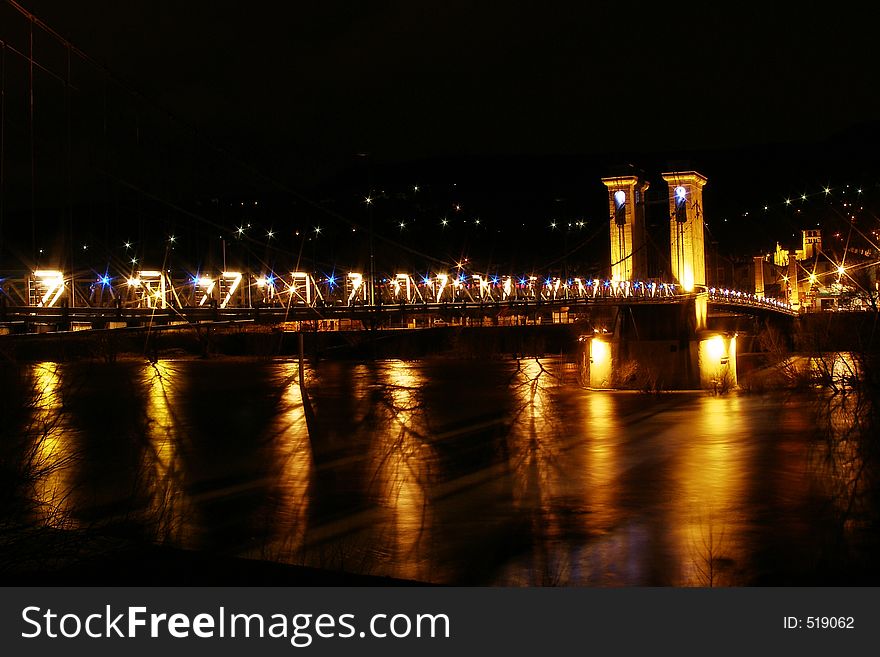 Bridge and old village in france, night scene