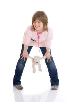 The Young Girl With A Teddy Bear Isolated Stock Images
