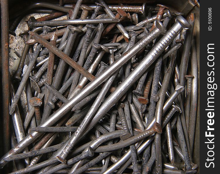 An assortment of old metal nails