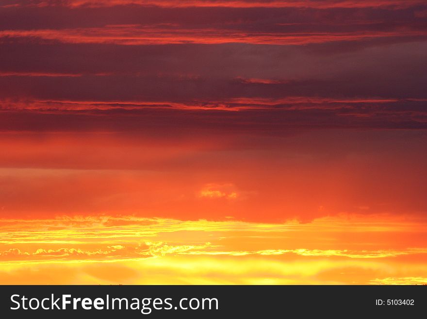 Colorful dramatic sky over the Etosha national park. Namibia.