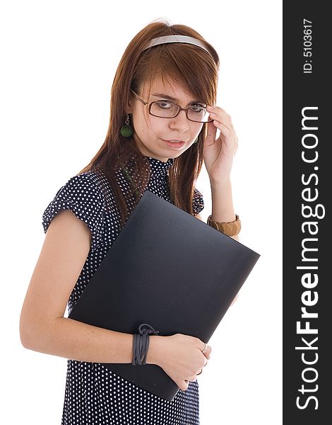 The young secretary isolated on a white background