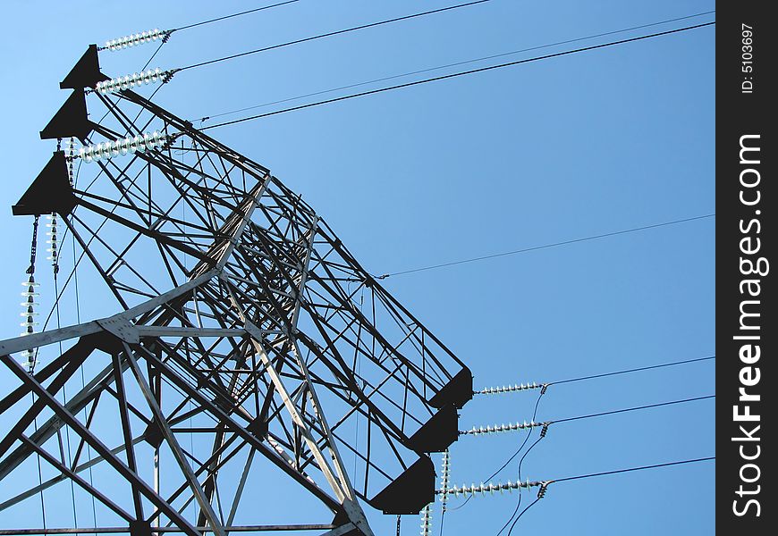 A line of transfer of the electric power on a background of the sky. A line of transfer of the electric power on a background of the sky