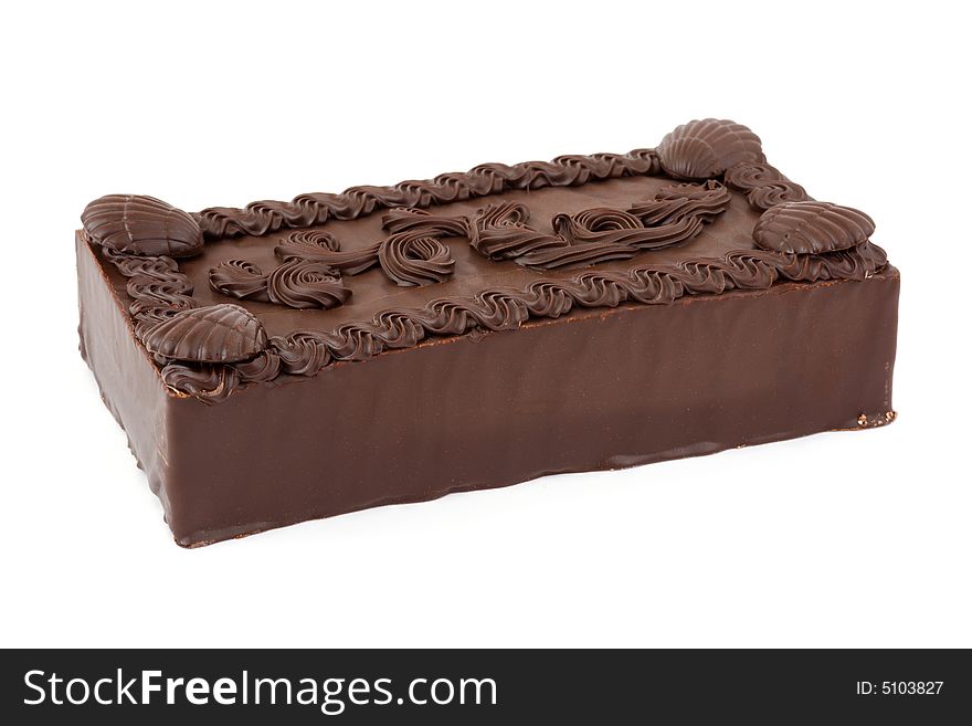 Big chocolate cake, isolated on white background