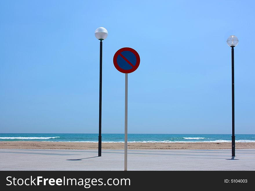 No parking symbol at beach. No parking symbol at beach