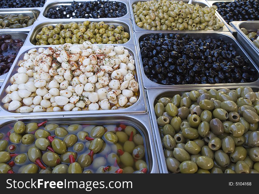 Olive assortment and decorative very fresh on the market