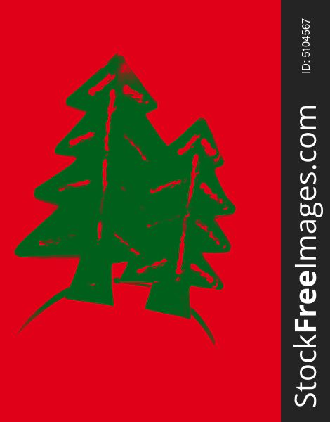 Green Christmas trees on red background ideal for cards, calendar and illustrations. Green Christmas trees on red background ideal for cards, calendar and illustrations.