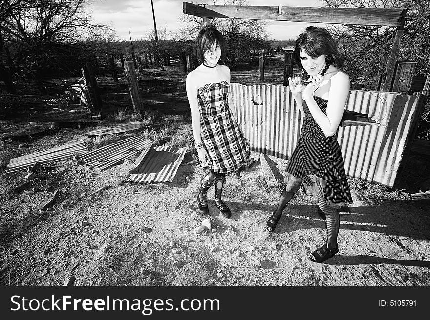 Punk Girls in a Rural Setting Having Fun. Punk Girls in a Rural Setting Having Fun