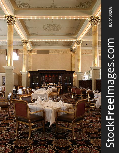 Romantic formal dining room at an historic American resort and spa. Romantic formal dining room at an historic American resort and spa