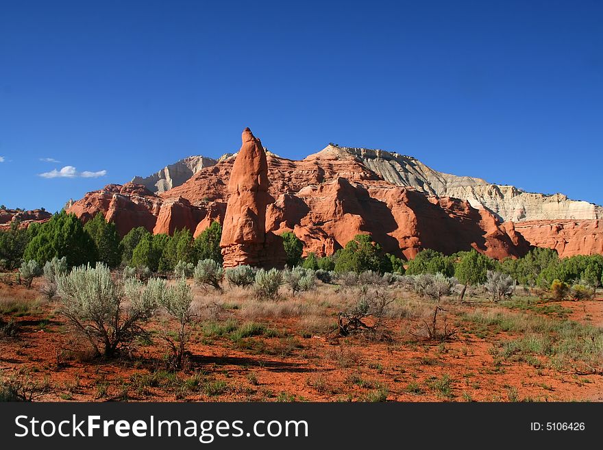 View of the red rock formations in Kodachrome Basin with blue skyï¿½s and clouds. View of the red rock formations in Kodachrome Basin with blue skyï¿½s and clouds