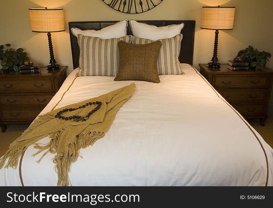 Luxury home bedroom with stylish furniture and decor. Luxury home bedroom with stylish furniture and decor.