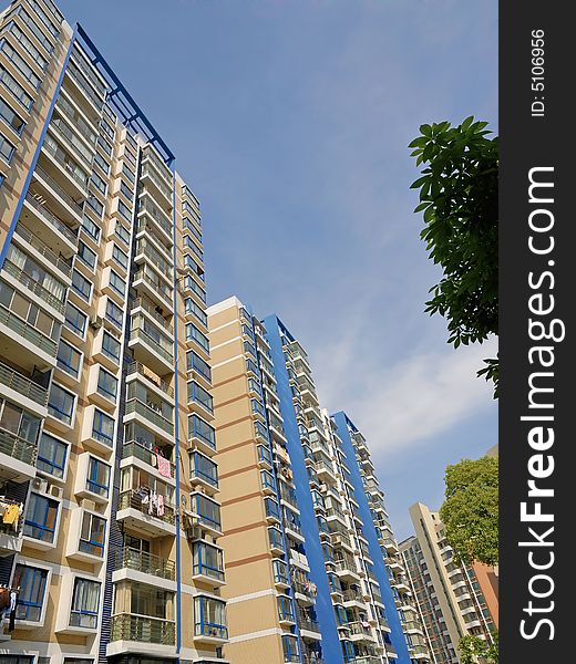 Apartment block with blue sky