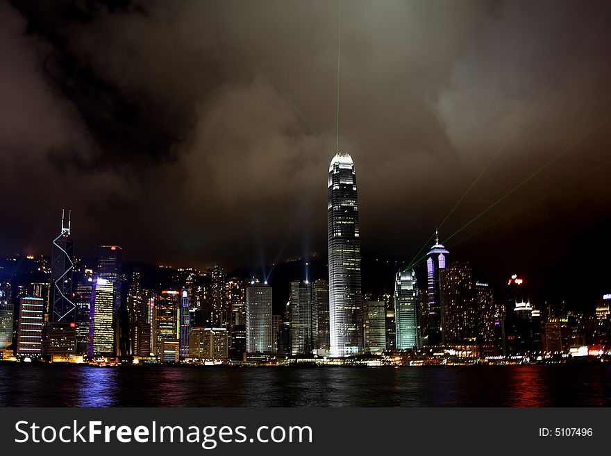 Hong Kong Island light show at Night
