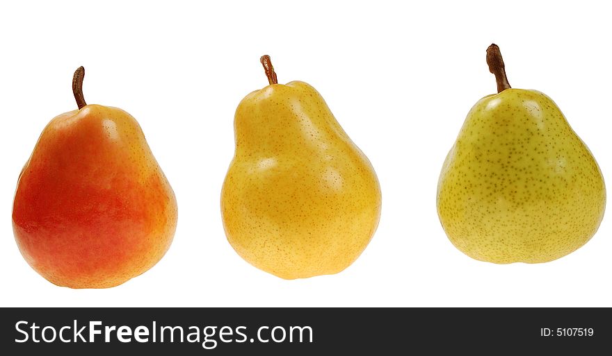 Three colorful pears. isolated on white